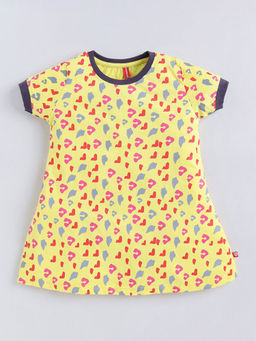 Hopscotch - Girls Yellow All-Over Print A-Line Dress