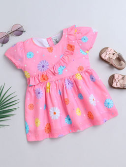 Hopscotch - Girls Pink Floral Print Casual Dress