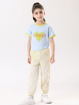 Hopscotch - Girls Blue Typography T-Shirt with Joggers