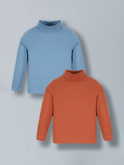 Hopscotch - Boys Orange & Blue Turtle Neck Full-Sleeve T-Shirts (Pack of 2)