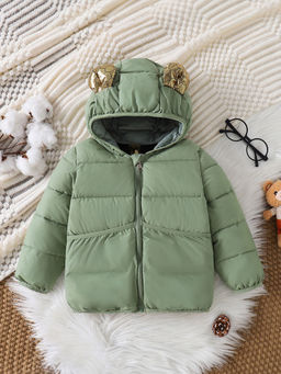 Hopscotch - Olive Ear Applique Full-Sleeve Puffer Jacket