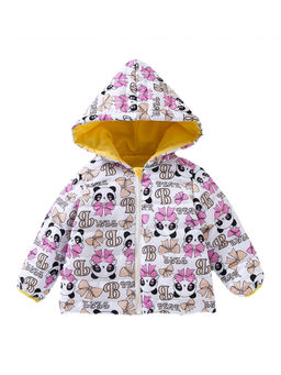 Hopscotch - Girls White Printed Hooded Puffer Jacket