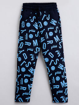 Hopscotch - Navy Blue Typographic Pure Cotton Pant