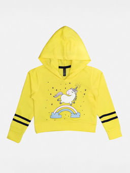 Hopscotch - Girls Yellow Solid Full-Sleeve Hoodie