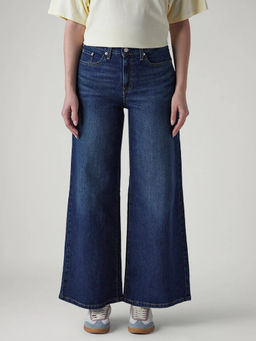 Levi's - Womens 728 Dark-Blue Wide Leg Fit High Rise Jeans