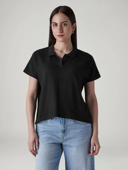 Levi's - Womens Textured Black Relaxed Fit Polo T-Shirt