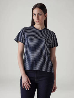 Levi's - Womens Striped Regular Fit T-Shirt Navy Blue