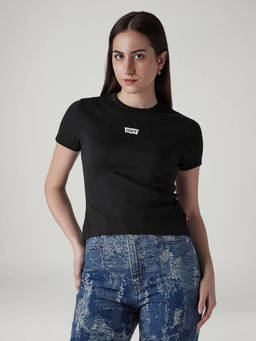 Levi's - Womens Brand Logo Black Slim Fit Ribbed T-Shirt