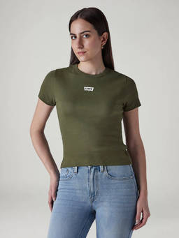 Levi's - Womens Brand Logo Olive Slim Fit Ribbed T-Shirt