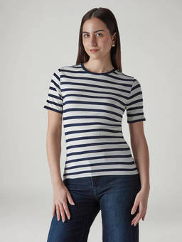 Levi's - Womens Striped White Slim Fit Ribbed T-Shirts
