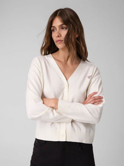 Guess - Cherry Yarn Textured V Neck Regular Fit Cardigan Sweater