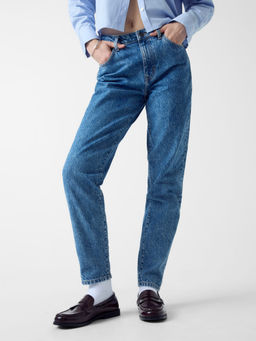 Guess - Mom Fit Button and Zip Denim Jeans Blue