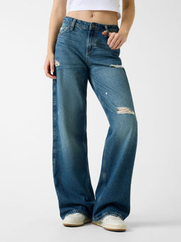 Guess - Relaxed Fit Button and Zip Denim Jeans Blue