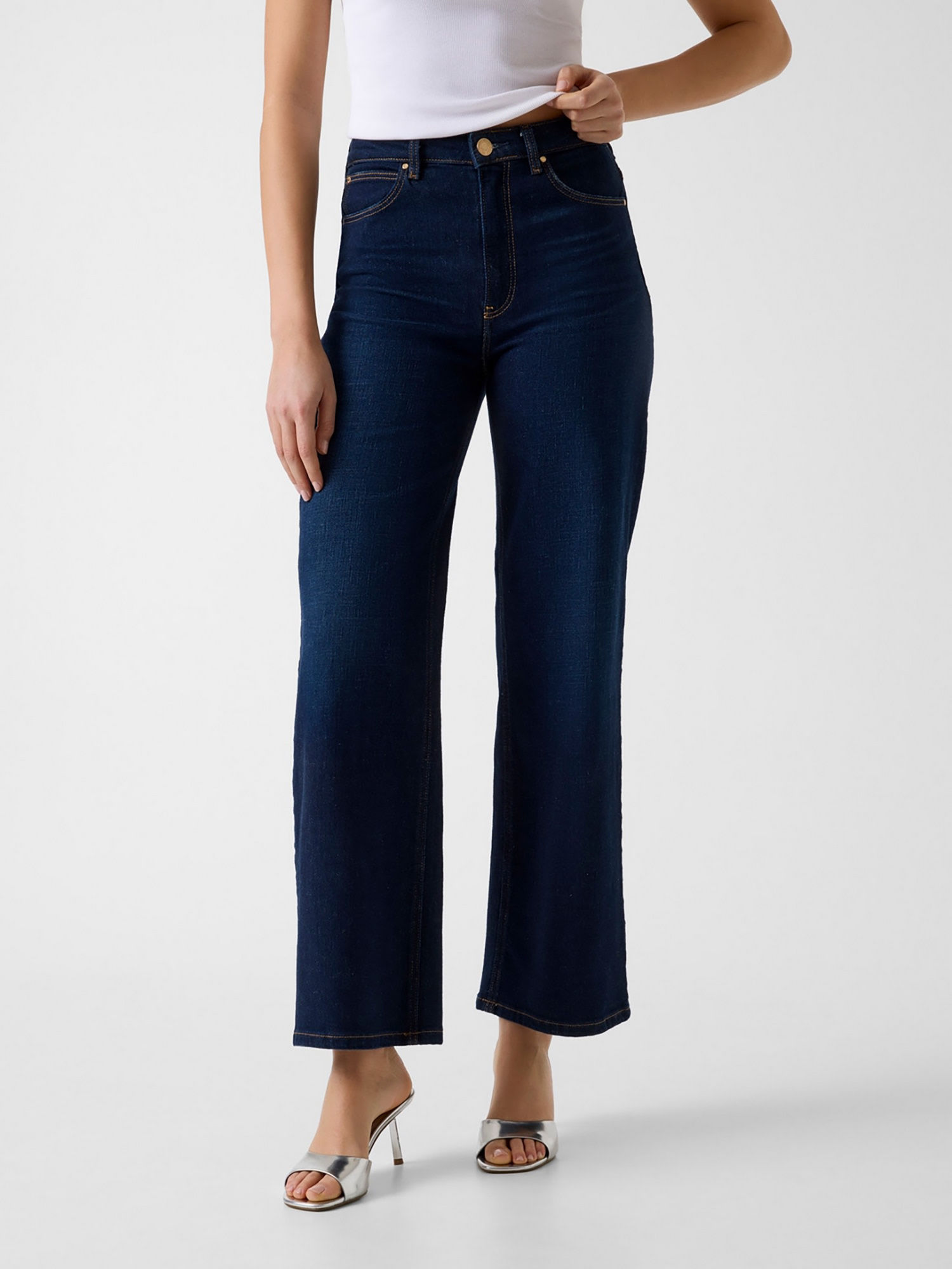 guess Women Cotton Blend Relaxed Fit Solid Bluebelle Jeans Navy Blue-picture-11
