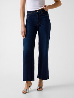 Guess - Women Cotton Blend Relaxed Fit Solid Bluebelle Jeans Navy Blue