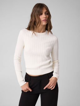 Guess - Holly Yarn Textured Round Neck Regular Fit Pullover Sweater White
