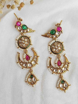 Amreli Jaipur - Multi-Color Gold Finish Polki Kundan Earrings