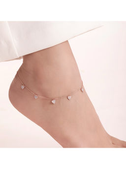 Zavya - White Heart CZ Rose Gold Plated 925 Sterling Silver Anklet
