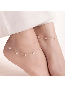 Zavya - White Heart CZ Rose Gold Plated 925 Sterling Silver Anklets (Pack of 2)