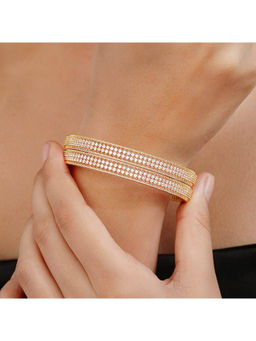 Zavya - White CZ Gold Plated 925 Sterling Silver Statement Bangles (Pack of 2)