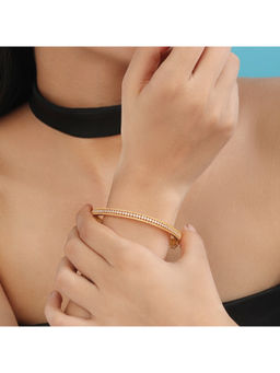 Zavya - One Line White CZ Gold Plated 925 Sterling Silver Statement Bangle