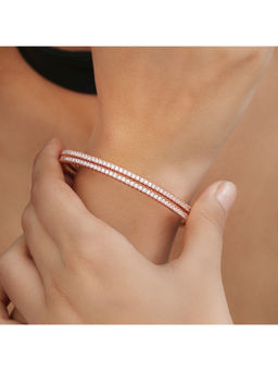Zavya - One Line CZ Rose Gold Plated 925 Sterling Silver Statement Bangles (Pack of 2)