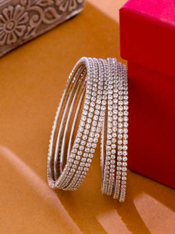NVR - Women American Diamond Silver Plated Bangles (Pack of 8)