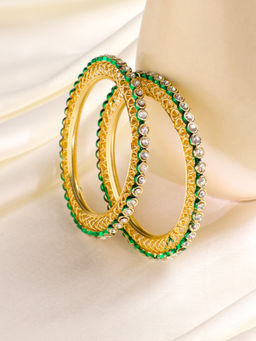 NVR - Women Gold Plated Green Kundan Studded Bangles (Pack of 2)