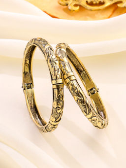 NVR - Women Gold Plated Floral Design Oxidised Bangles (Pack of 2)
