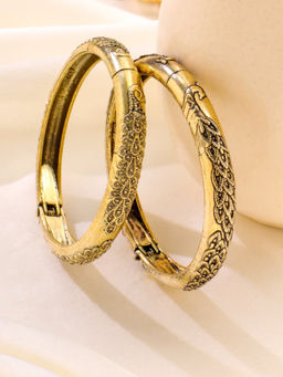 NVR - Women Gold Plated Leaf Design Oxidised Bangles (Pack of 2)