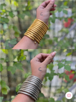 NVR - Multi-Color Women Handmade Gold and Silver Plated Viral Spiral Bangles (Pack of 2)