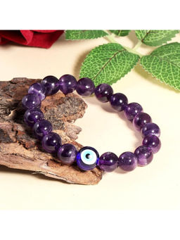 NVR - Purple Natural Amethyst Evil Eye Beaded Handmade Stretch Bracelet