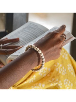 NVR - Beige Natural Religious Tulsi Stretchable Bracelet