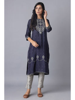 WISHFUL by W - Blue Embroidered Kurta