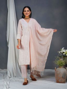 Zuri - Pink Embroidered Cotton kurta Paired With Matching Pant And Dupatta