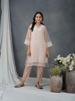 Zuri - Peach Embroidered Organza Kurta