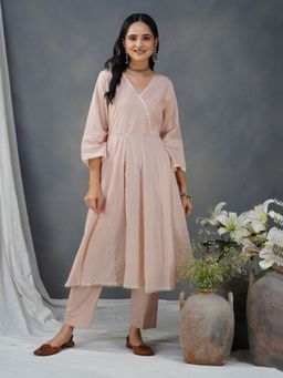 Zuri - Gold Pink Embroidered Cotton Kurta Paired With Matching Pant