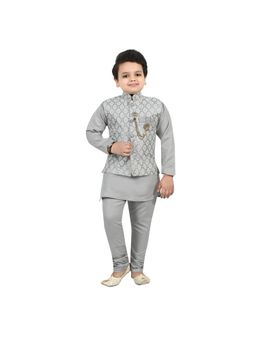 BT DEZINES - Boys Grey Cotton Woven Nehru Jacket with Kurta Chudidar (Set of 3)