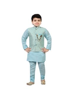 BT DEZINES - Boys Sky Blue Cotton Woven Nehru Jacket with Kurta Chudidar (Set of 3)