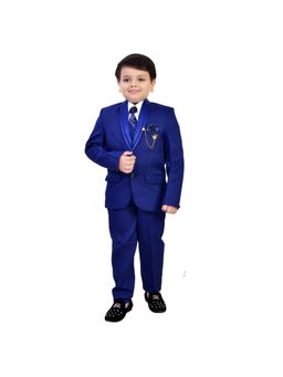 BT DEZINES - Blue Solid Shirt, Waistcoat, Blazer and Pant with Tie (Set of 5)