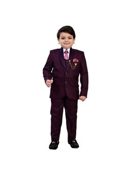 BT DEZINES - Wine Solid Shirt, Waistcoat, Blazer and Pant with Tie (Set of 5)