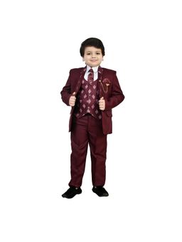BT DEZINES - Maroon Solid Shirt, Waistcoat, Blazer and Pant with Tie (Set of 5)