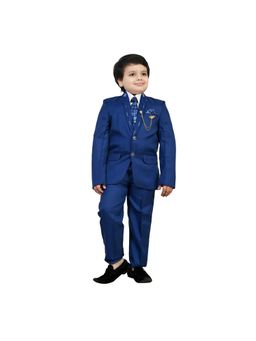 BT DEZINES - Blue Solid Shirt, Waistcoat, Blazer and Pant with Tie (Set of 5)