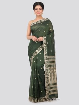 PinkLoom - Women's Cotton Saree With Unstitched Blouse Piece,Green