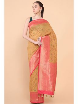 Soch - Women Mustard Silk Woven Saree with Unstitched Blouse