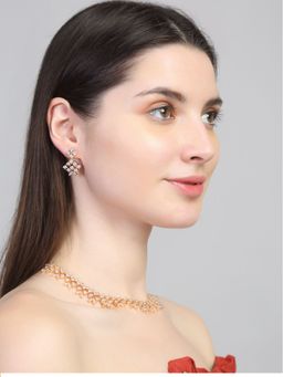 Yellow Chimes - Rhodium-Plated White And Rose Gold-Toned Ad-Studded Jewellery (Set of 2)