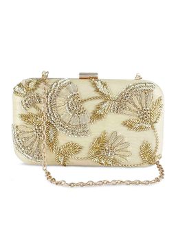 The Purple Sack - Beige Embroidered Clutch