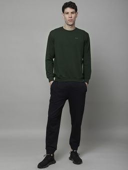 Cantabil - Green Fleece Round Neck Plain Regular Fit Tracksuit