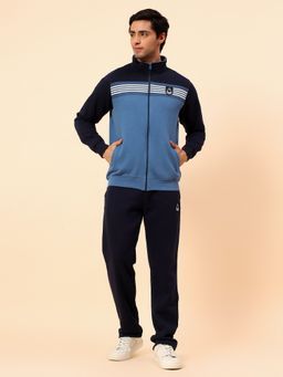 Cantabil - Blue Fleece Turtle Neck Colorblock Regular Fit Tracksuit