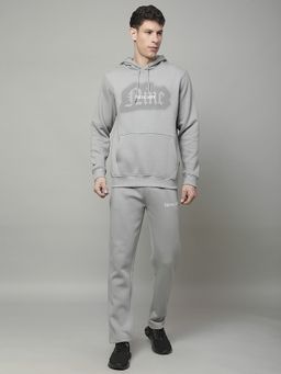 Cantabil - Grey Fleece Hooded Typography Regular Fit Tracksuit
